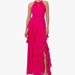 NEW with tags!!  Xscape Dark HOT Pink Formal Ruffle Halter Gown Dress. Size 6